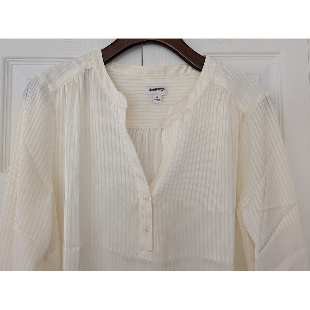 J. Crew Shadow Striped Long Sleeve Popover Placket Blouse Size M Ivory NWT CE534 - Picture 2 of 6